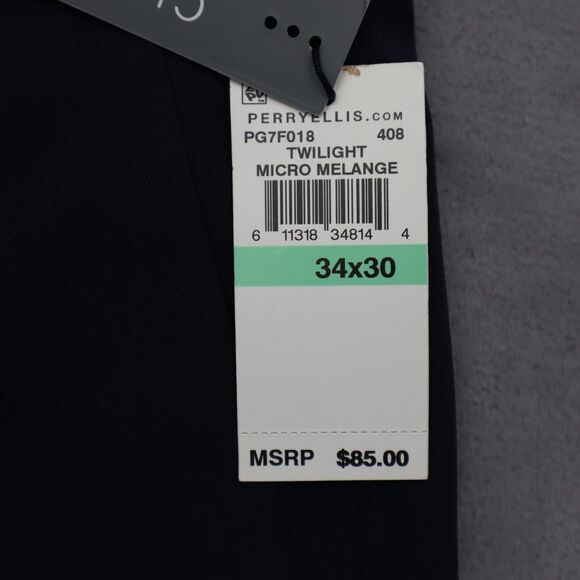 Perry Ellis Pants Blue Gray 34x30 Micro Melange Classic-Fit Stretch Travel Luxe - Picture 8 of 16